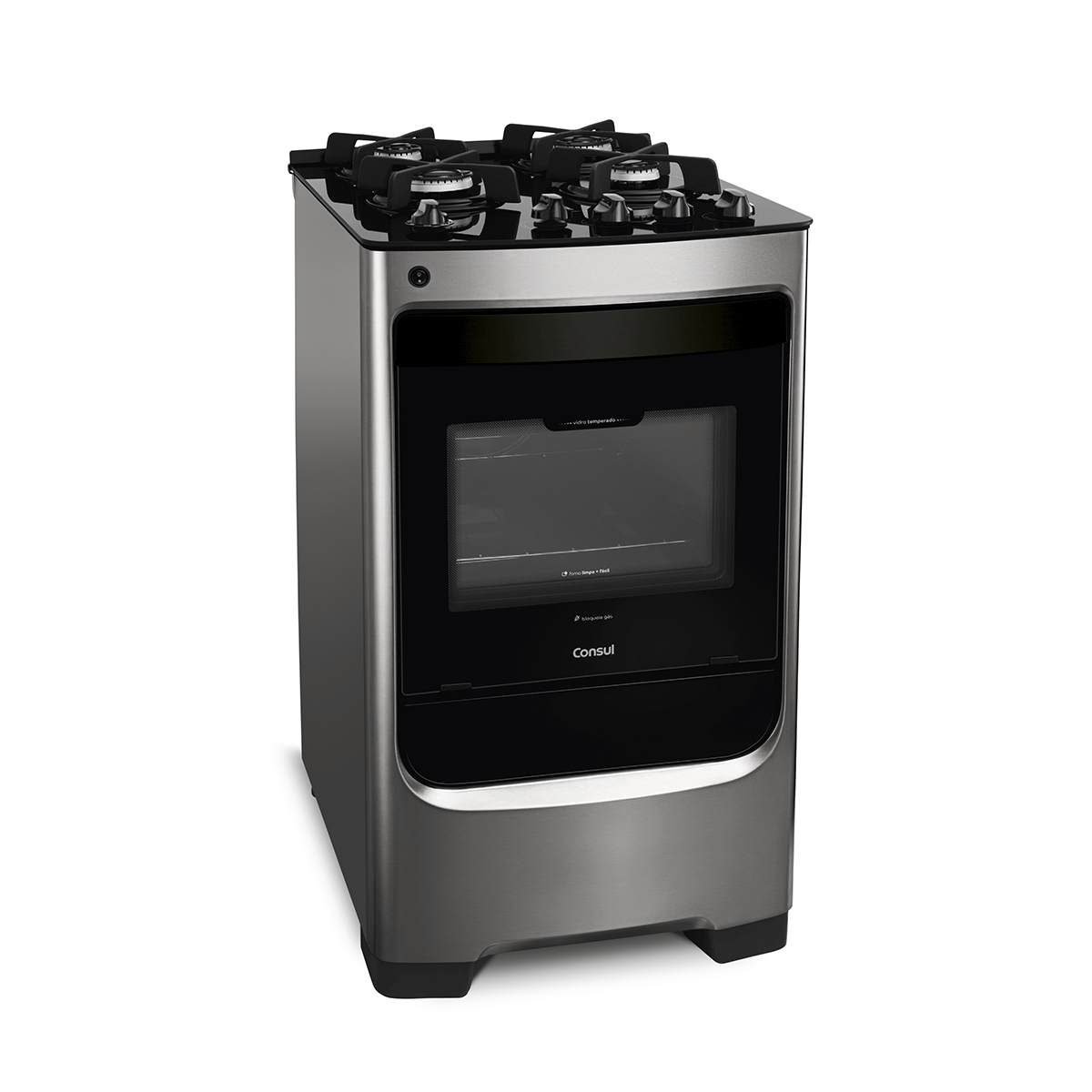 Fogão Consul 4 Bocas Inox com Trempe de Ferro Fundido com Mesa de Vidro CFO4VAR Bivolt