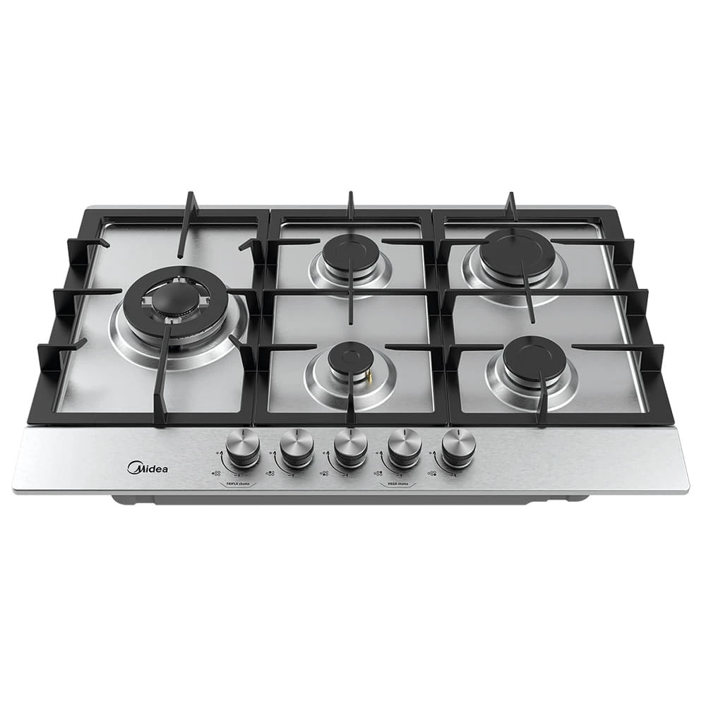 Cooktop 5 Bocas Midea com Mesa Inox e Acendimento Automático CYB5B