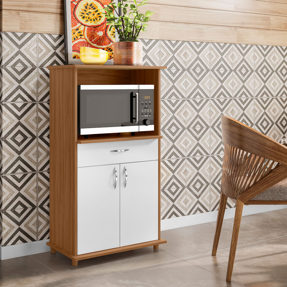 Balcão Multiuso Notável com Nicho para Micro-ondas Freijó/Branco NT3070