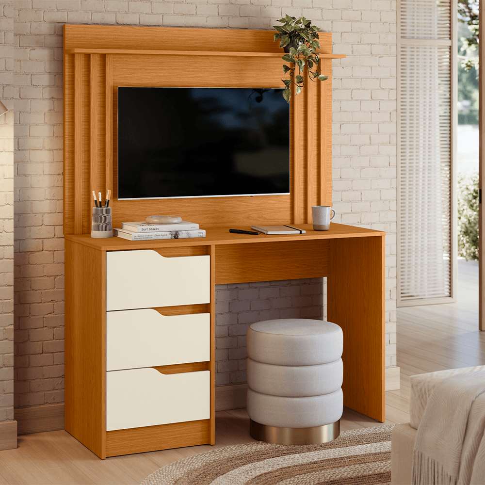 Escrivaninha Doble com Painel para TV ate 32" Cinamomo/Off white