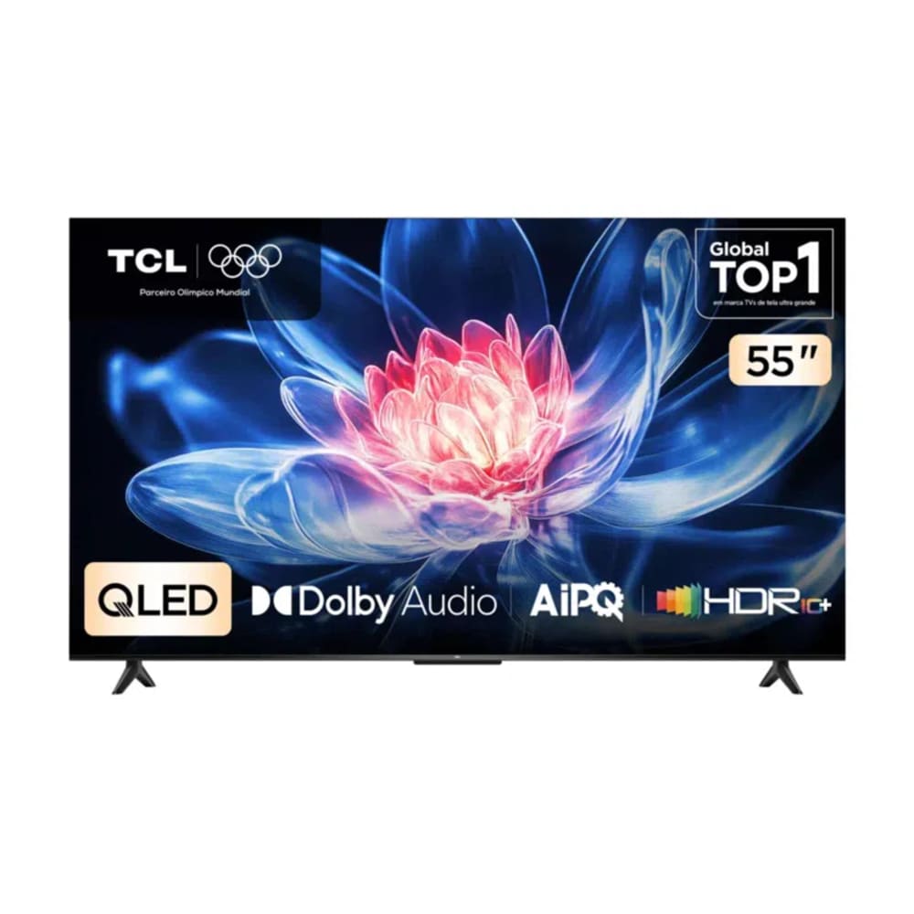 Smart TV 55" TCL QLED 4K com Google TV e Dolby Atmos Preto T6C