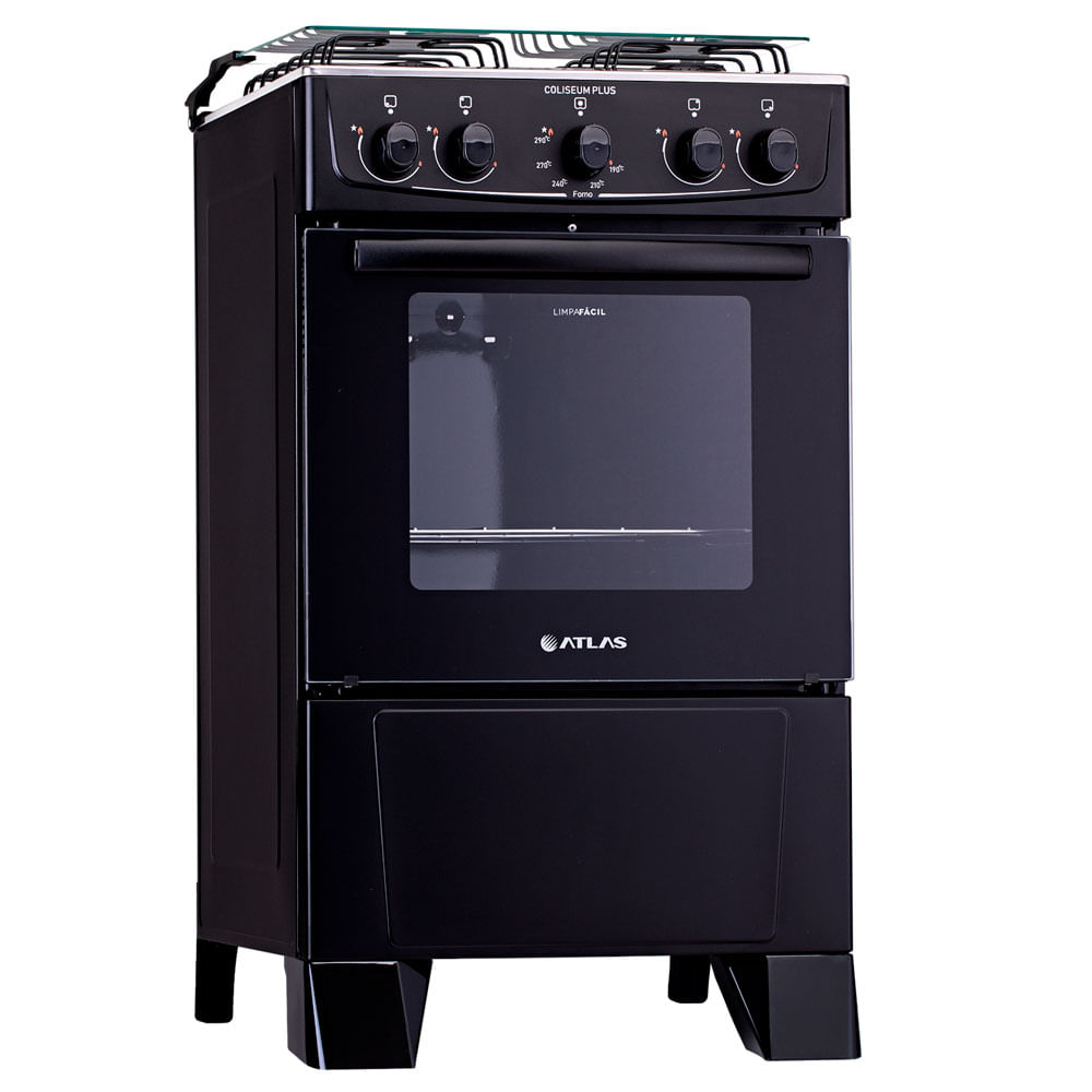 Fogão Atlas Coliseum Plus 4 bocas Forno 50 L Acendimento Manual Preto