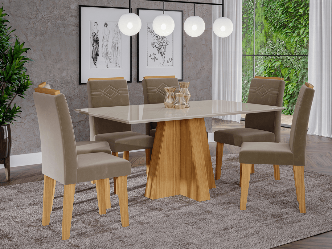 Mesa de Jantar Cimol Patrícia 160 x 80 cm e 06 Cadeiras Tais