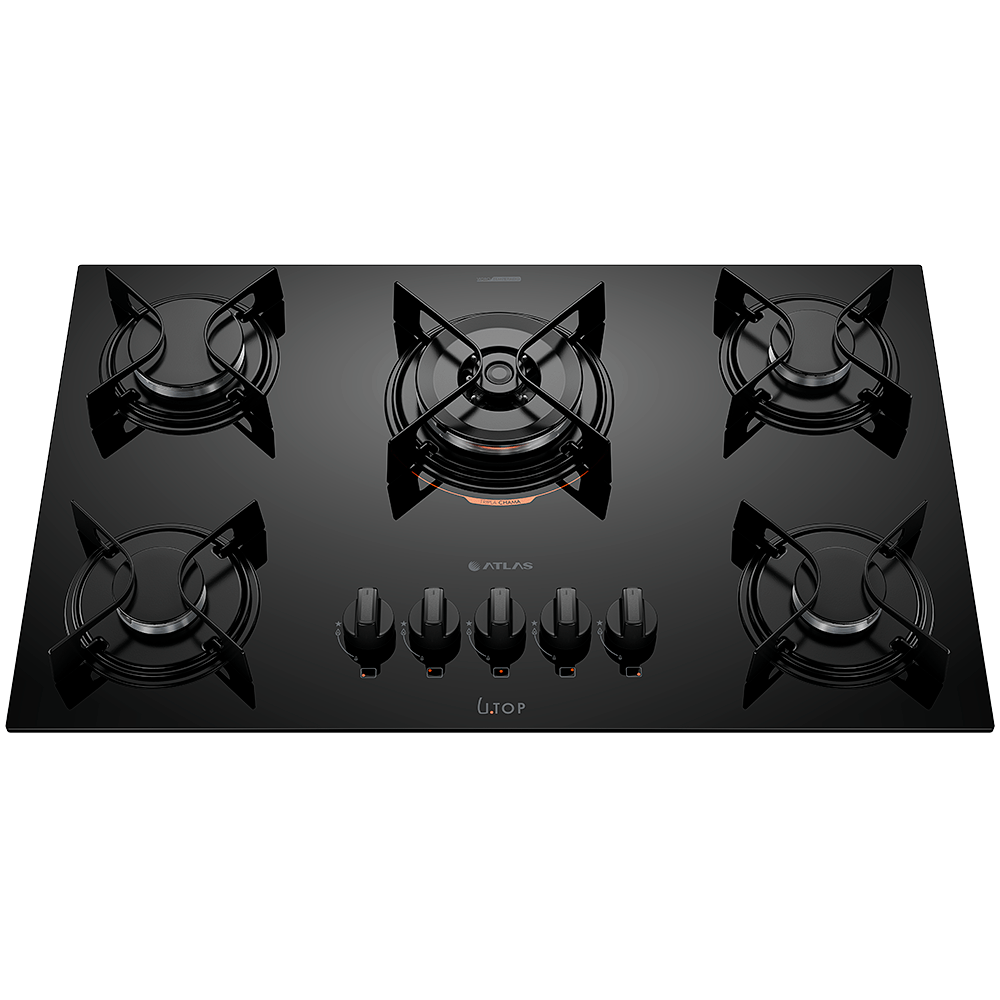 Cooktop a Gás 5 Bocas Atlas UTop com Tripla chama Preto
