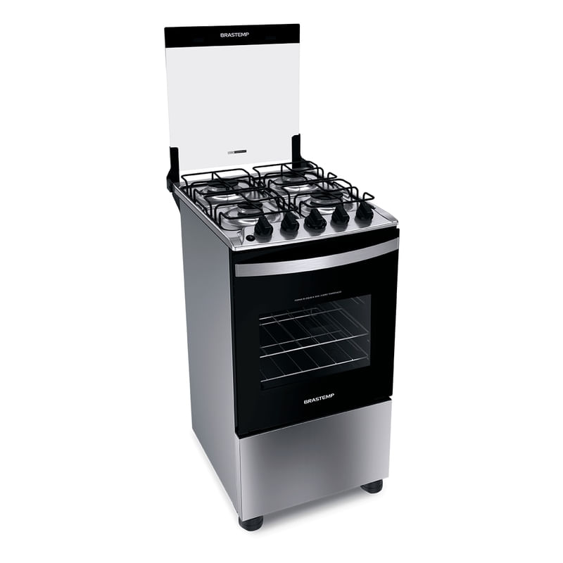 Fogão Brastemp 4 Bocas Inox com Duas Prateleiras com Alturas Ajustáveis - BFO4NBR- BIVOLT