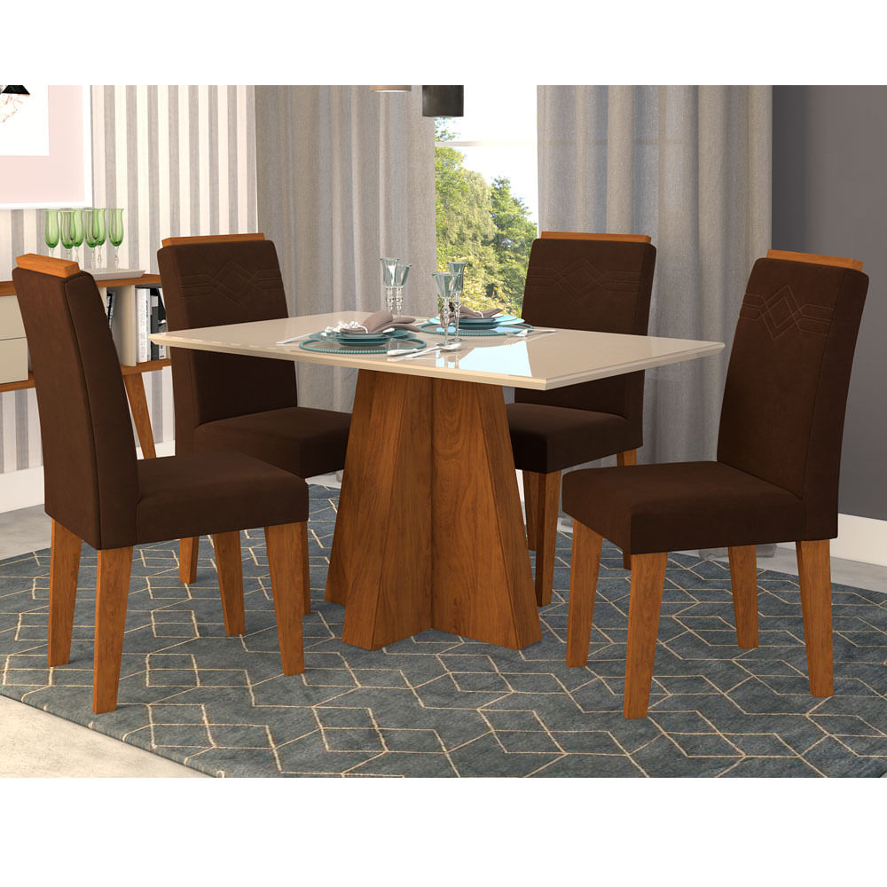 Conjunto de mesa de jantar Cimol Patricia com 4 cadeiras Tais Savana com Off White