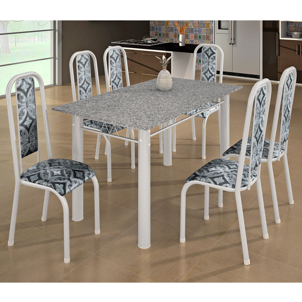 Conjunto de Mesa com 6 cadeiras MADMELOS Paula, tampo em granito 140x75cm