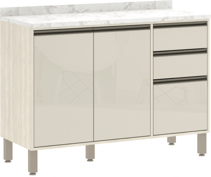 Balcão 120cm com Tampo Línea Luciane Cozinhas Patina PF Mocca Laca