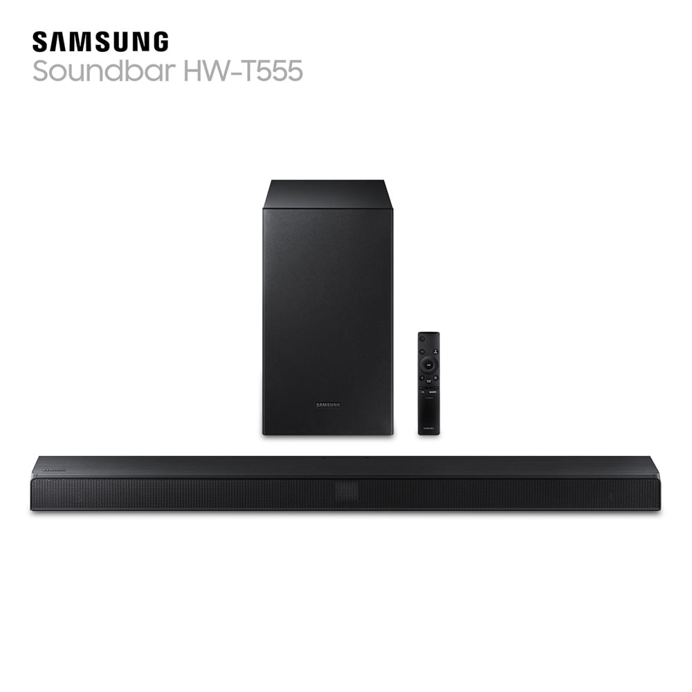 Soundbar Samsung HW-T555, com 2.1 canais, potência de 320 W, Bluetooth, Subwoofer sem fio e DTS Virtual:X