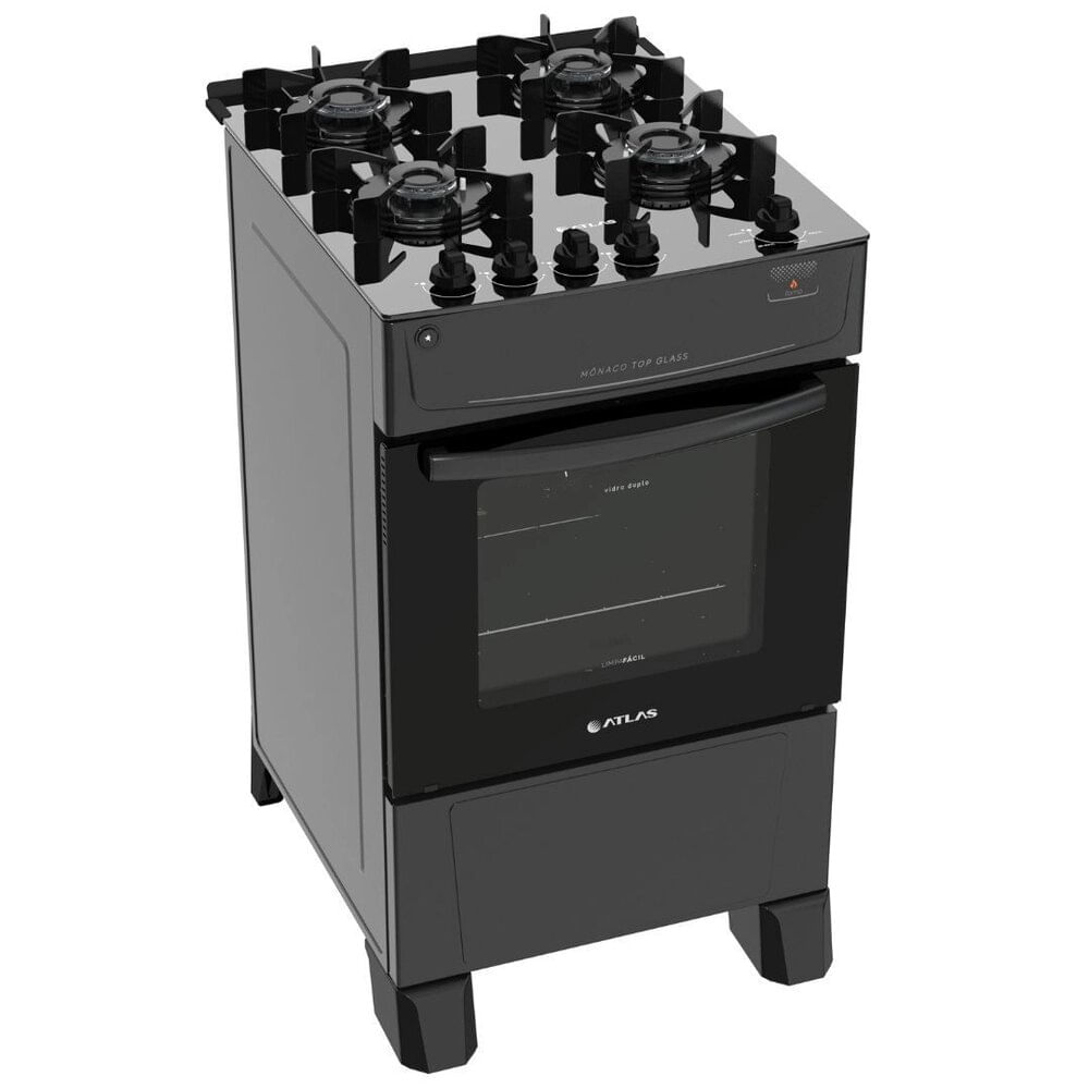 Fogão Mônaco Atlas Top Glass 4 bocas com mesa de vidro e Acendimento Automático