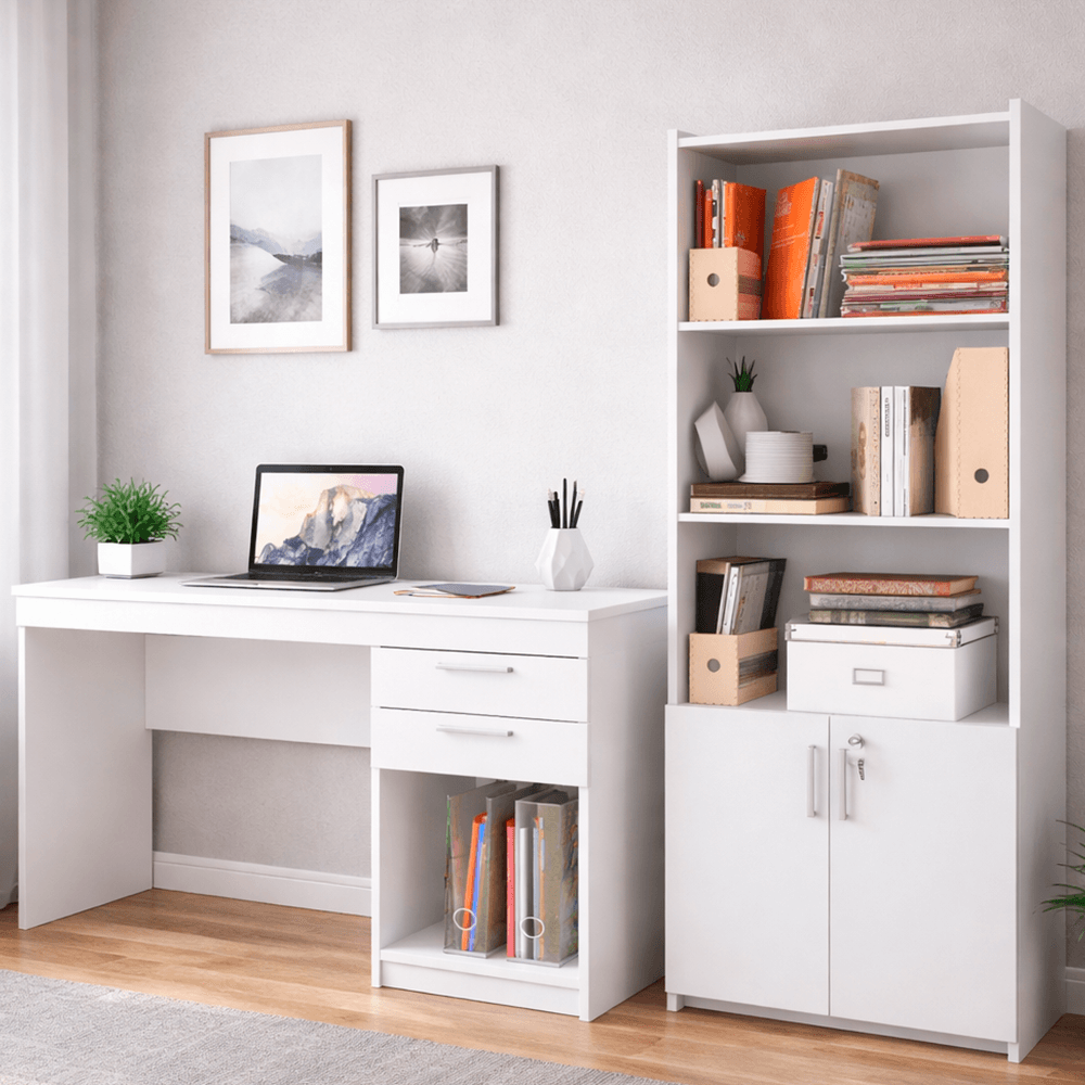 Conjunto Notável Multiuso 2 portas com Escrivaninha 2 Gavetas Office Branco