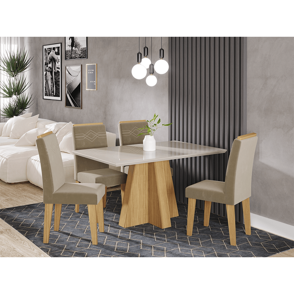 Conjunto de Jantar 130 x 80 cm Patrícia 4 Cadeiras Taís Nature Jolie
