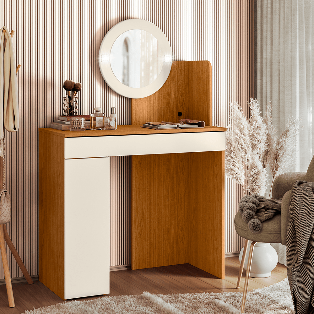 Camarim Aurea Albatroz com Espelho e LED Cinamomo/Off white