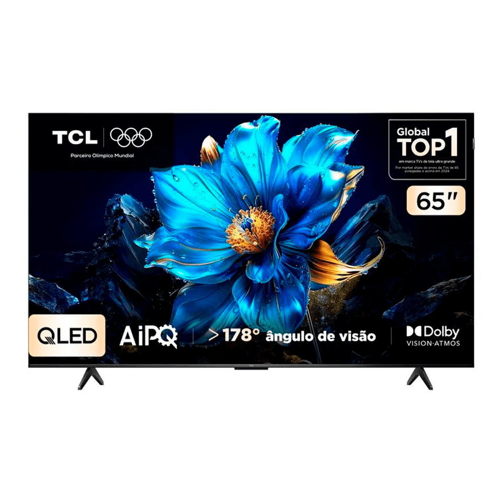 Smart TV 65" TCL QLED 4K com Google TV e Dolby Atmos Preto P7K