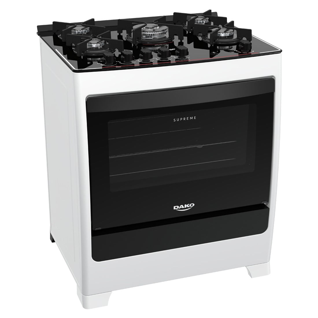 Fogão Dako 5 Bocas Supreme Glass, Branco com mesa de vidro