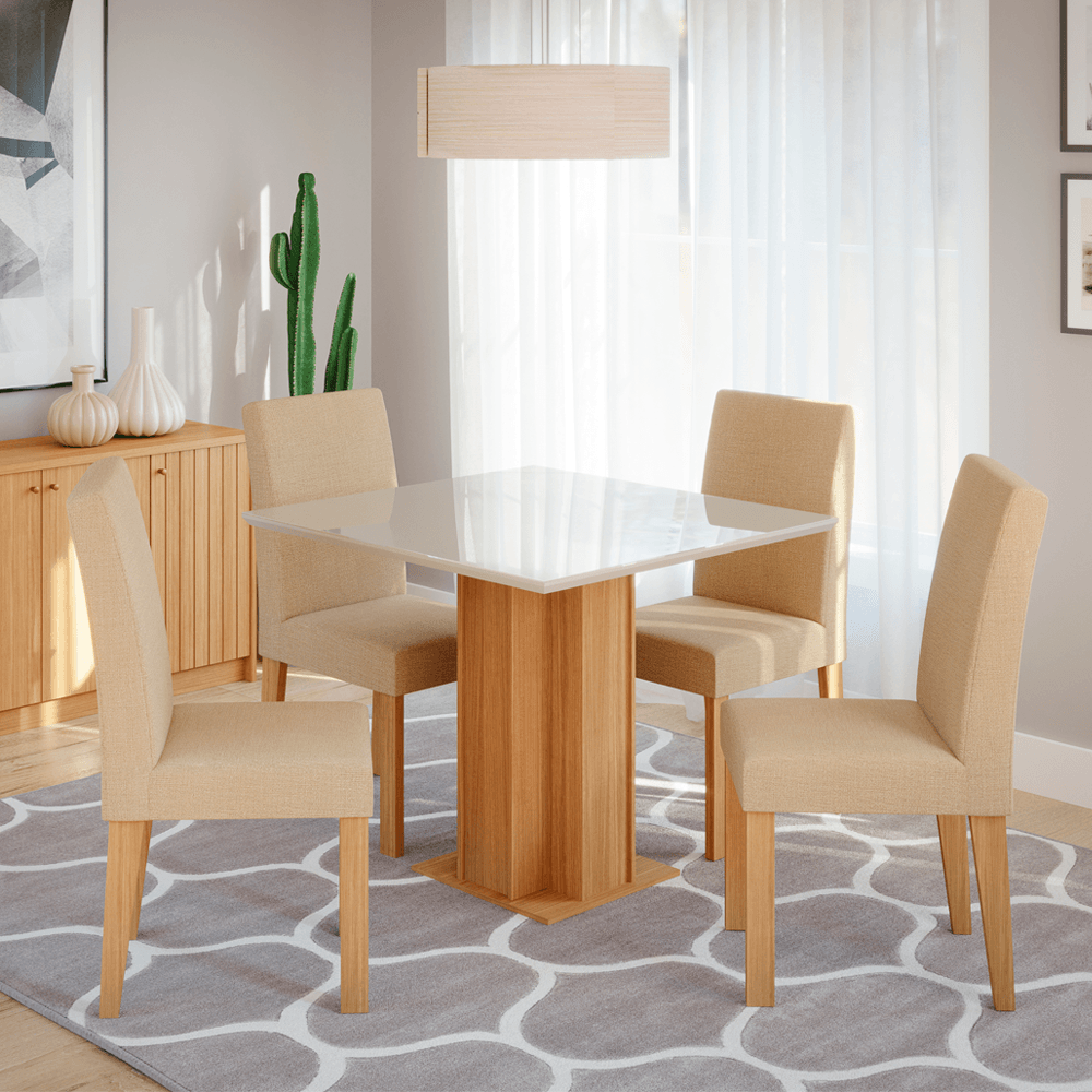 Mesa de Jantar Cimol Sophia 95 x 95 cm e 04 Cadeiras Maia