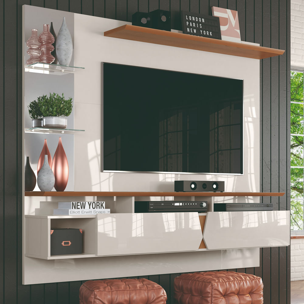 Painel Intense para TV até 55" 183cm Lukalian Off white/Damasco