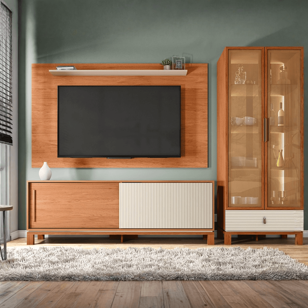 Conjunto Caemmun Flora Cristaleira, Rack, Painel para TV até 65"
