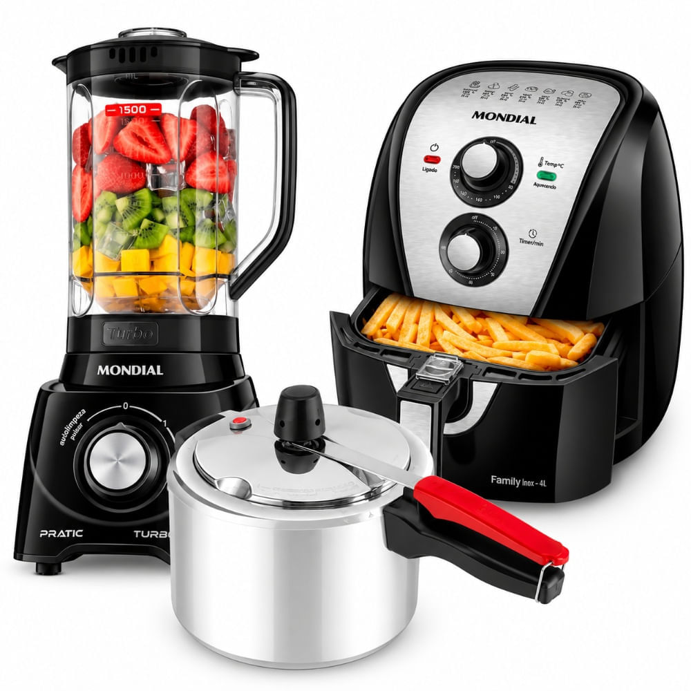 Combo Air Fryer 4 L + Liquidificador 2,2 L + Panela 4,5 L