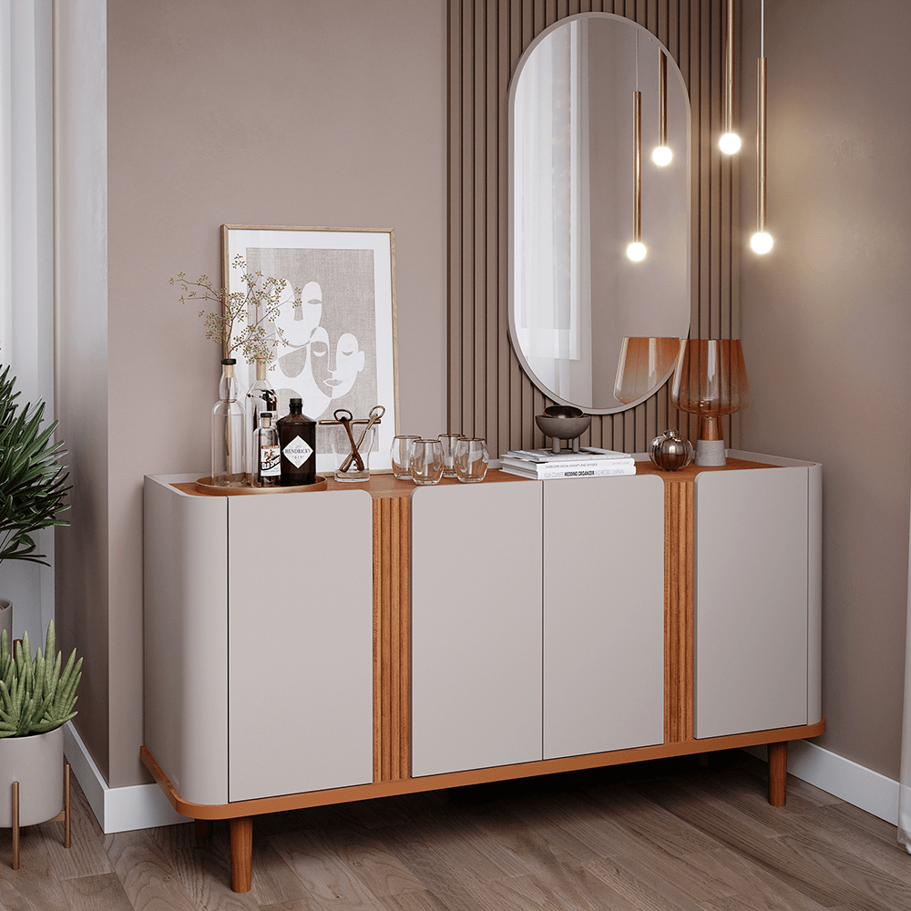 Buffet Cimol Eva 4 portas com Detalhe Ripado Off White/Cinamomo